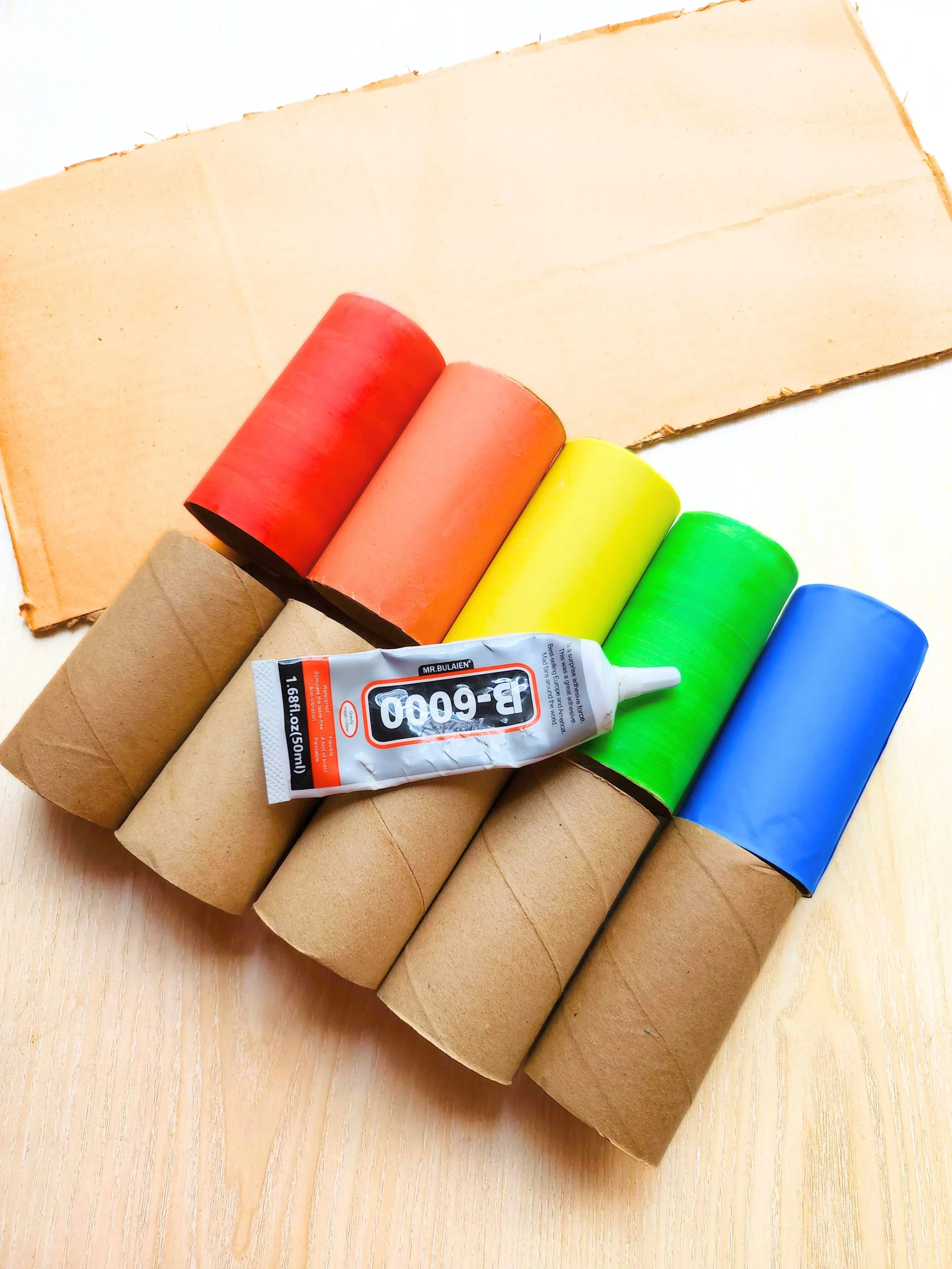 toilet paper rolls with glue and cardboard 