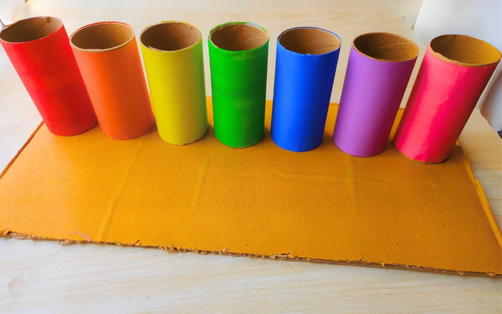 DIY toilet paper roll color sorting activity tray